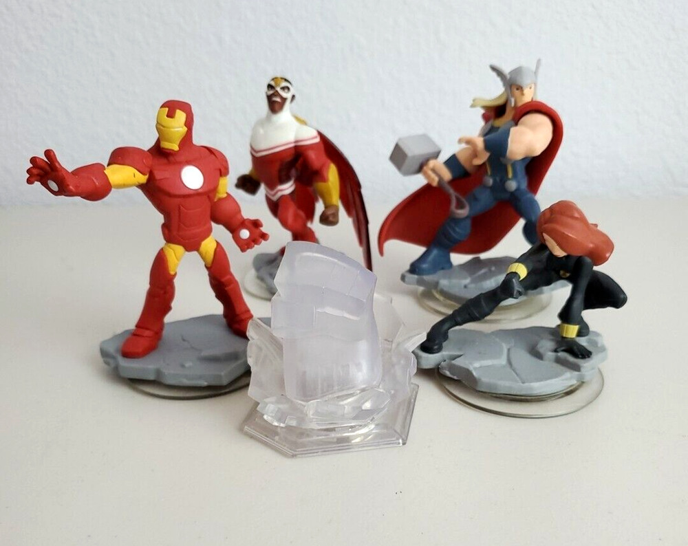 Disney Infinity 2.0 Figure Lot Iron Man Thor Falcon Black Widow Hulk Crystal
